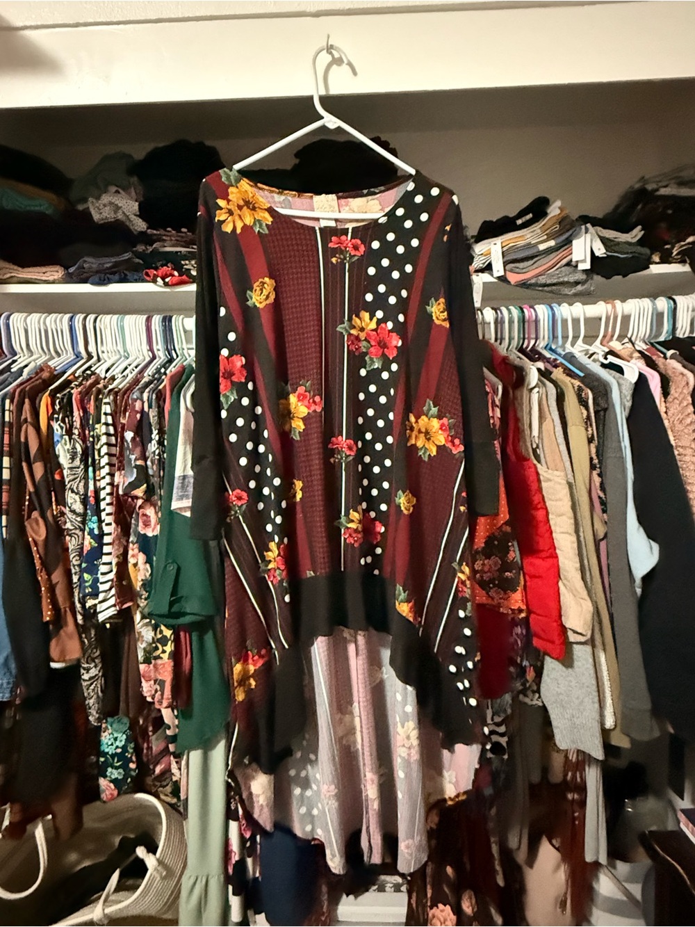 Zadie B. Floral & Polka Dot Mixed Print Tunic - Black, Burgundy & Mustard